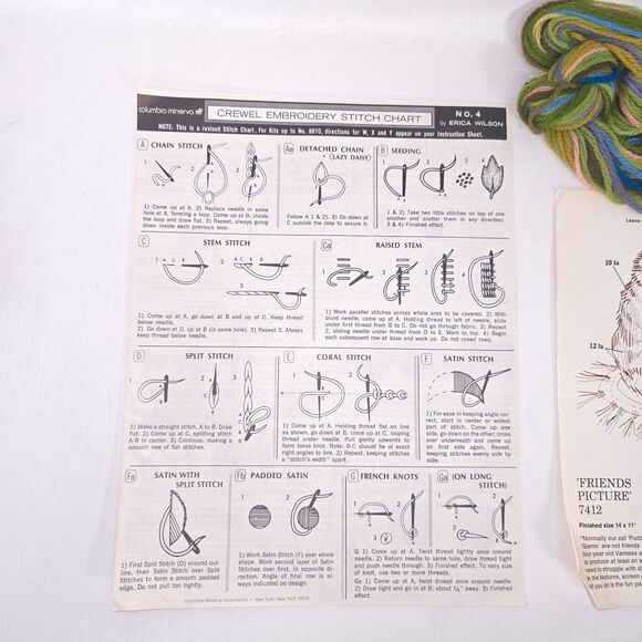 Vintage Columbia Minerva Crewel Kit 7412 Friends Picture Erica Wilson 14x11 USA - Picture 2 of 7